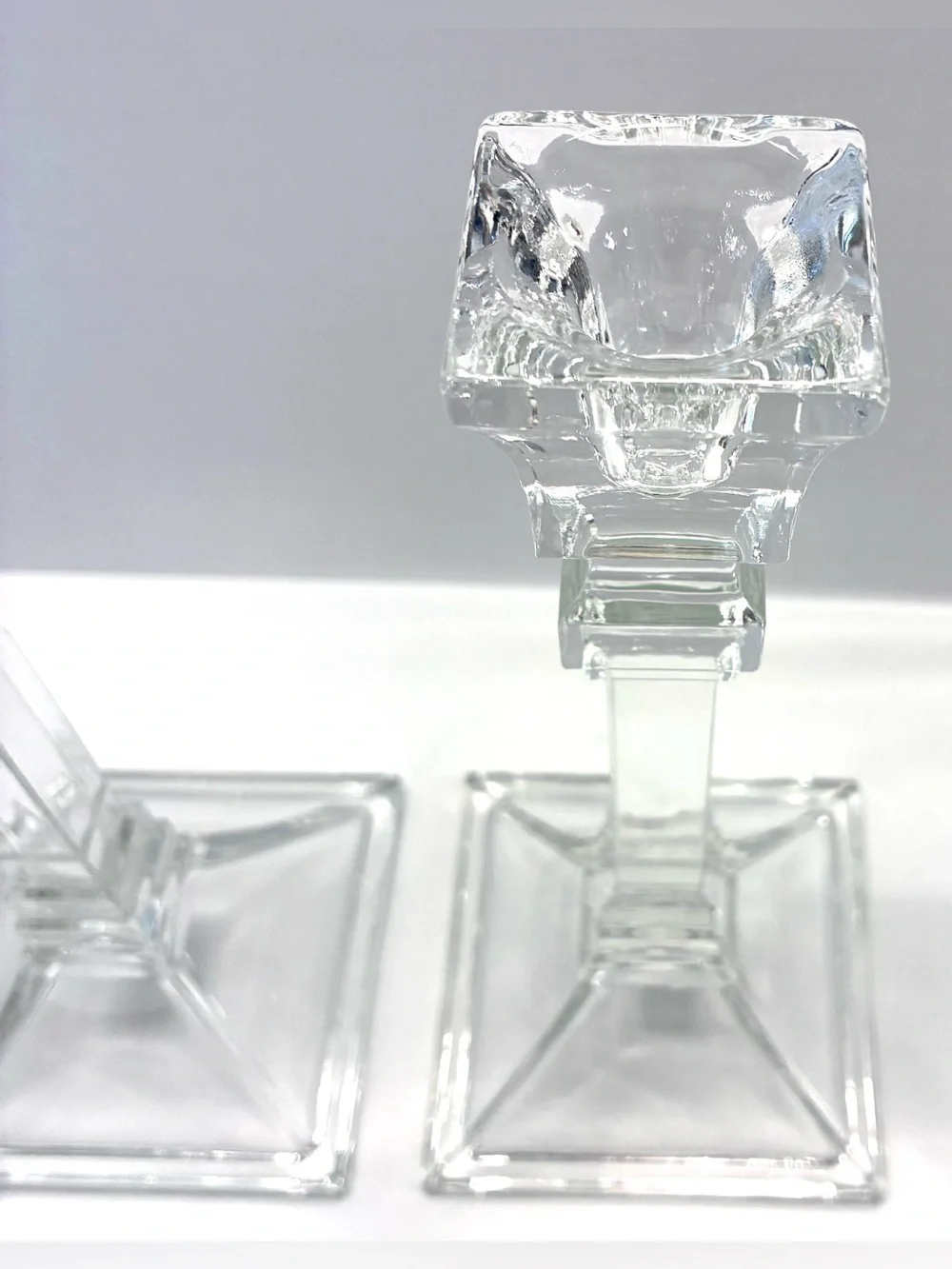 Vintage Crystal/Glass Candlesticks, Square Base, Set of 2